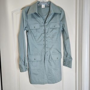 Marciano Olive Green Long Sleeve Collared Shirtdress Size Small